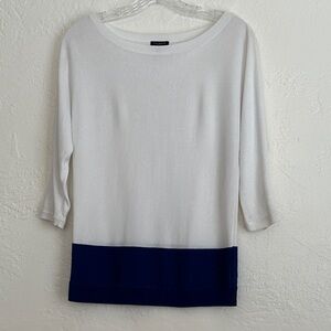 Talbots summer weight White sweater with bold Blue Hem